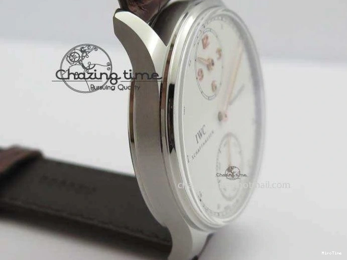 MIROTIME 0331 Sustainable Portuguese IW5444 SS White Dial RG Numbers On Brown Leather Strap A 7256